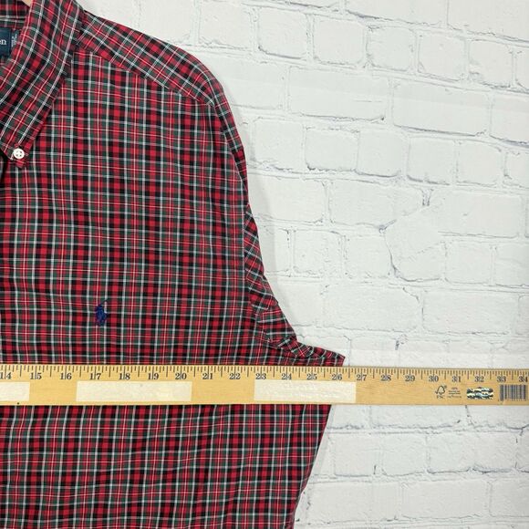 Ralph Lauren Christmas Shirt Men 17.5  34-35 Plaid Pony Red Green Classic Preppy - Picture 6 of 10